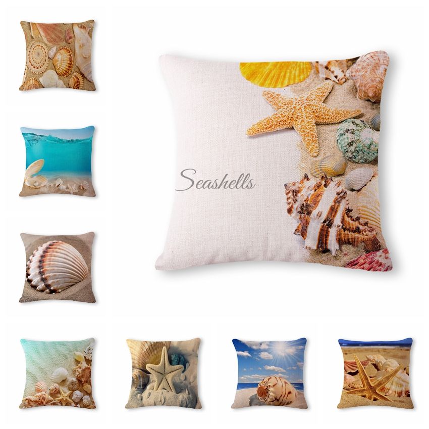 Ocean Beach Cushion Cover Pillowcase Cotton Linen Chair Seat