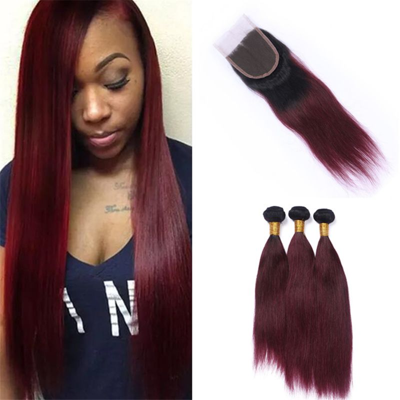 2020 Dark Roots 99j Straight Closure With Bundles 8a Peruvian