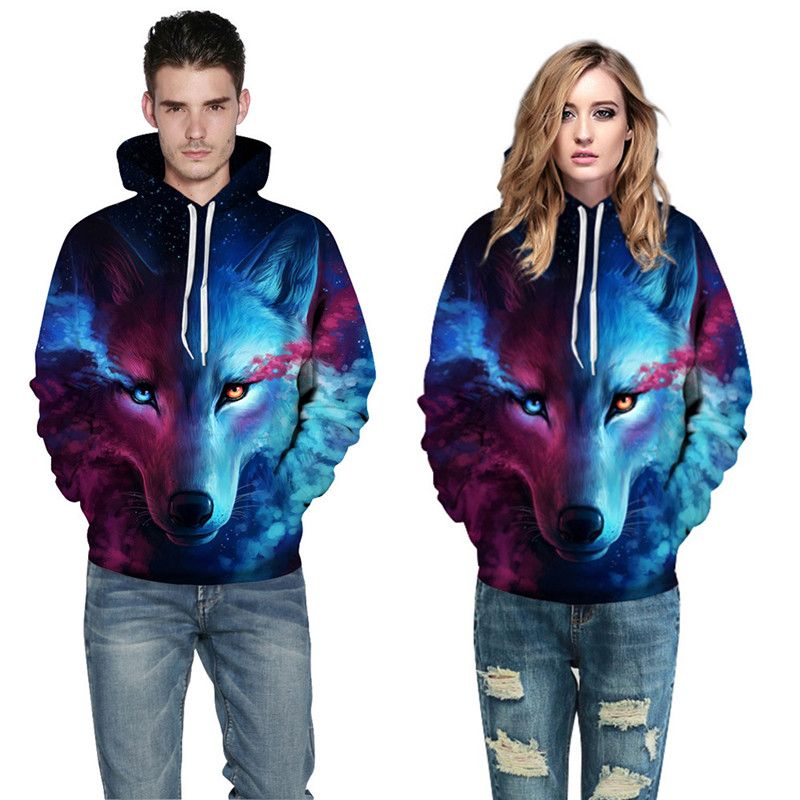 Galaxy Space Wolf 3D Print Hoodies Sweatshirt Men Women Hooded Sweats Tops Hip Hop Unisex Graphic Pullover