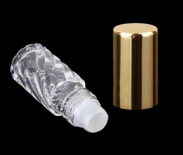 Transparente rollo de vidrio remolinado de 5 ml en botellas de vidrio vacías Aceites esenciales - Roll-on de bola de rodillo de vidrio rellenable - Tapas de aluminio dorado