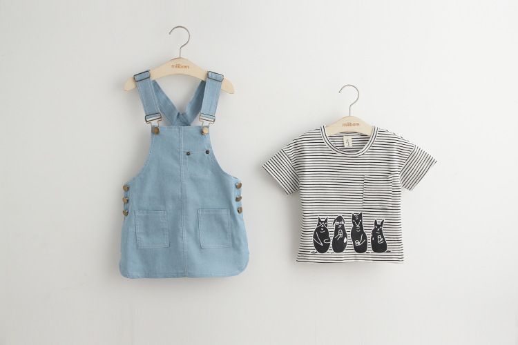 Best Quality Girls Clothing Set T Shirt Suspender Skirt Summer Denim Clothes Kids Garment