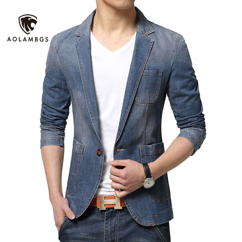 Wholesale Denim Blazer Men Slim Fit Jean Suit Jacket 2016 New Spring