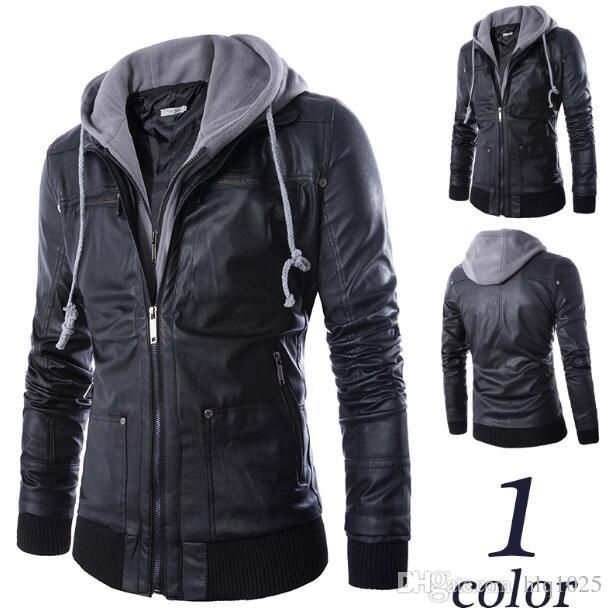 Detachable Hooded Men Faux Leather Jacket Black Biker Motorcycle Detachable Hooded Men Faux Leather Jacket Black Biker Motorcycle Mens Pu Coat Slim Jaqueta Couro Masculina Types Nice Jackets For