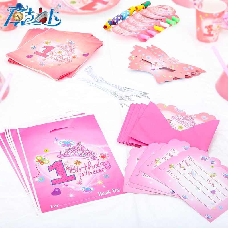 Acheter 1 An Fille Enfants Joyeux Anniversaire Fete Decoration Fournitures Faveurs Assiettes Tasses Pailles Pour 12 Personnes De 21 07 Du Toto4 Fr Dhgate Com