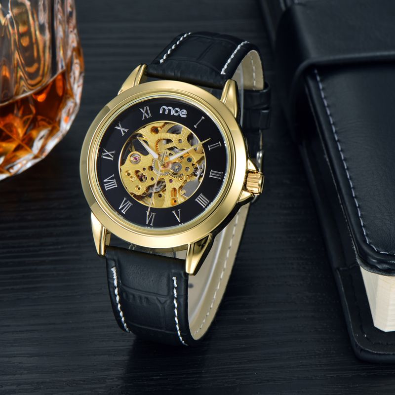 Accurate Automatic Mechanical Watch Leather Belt Wrist Watch Mens