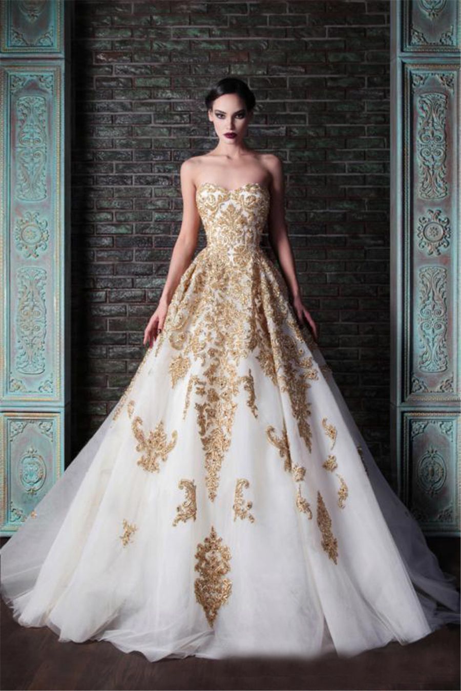 Nuovo Arrivo Innamorato A Line Abiti Da Sposa Corsetto A Fondo Lunghezza Oro  Applique Avorio Organza Abiti Da Sposa Da 128,43 € | DHgate Italy