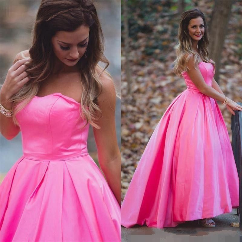 hot pink strapless prom dress