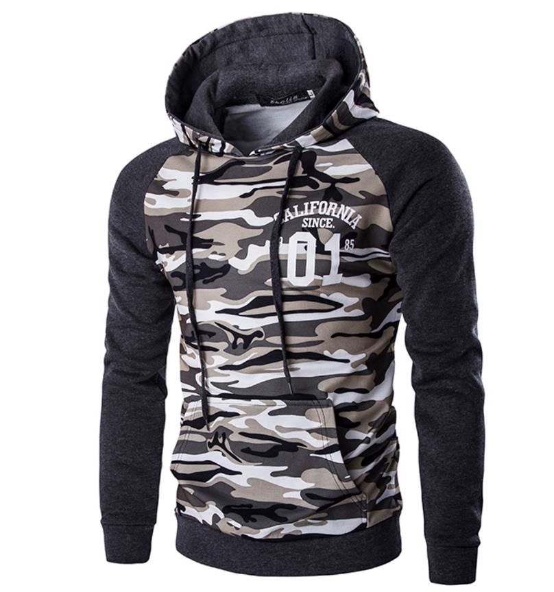 2019 Camouflage Hoodie Slim Fit For Men Patchwork Design Part Pattern