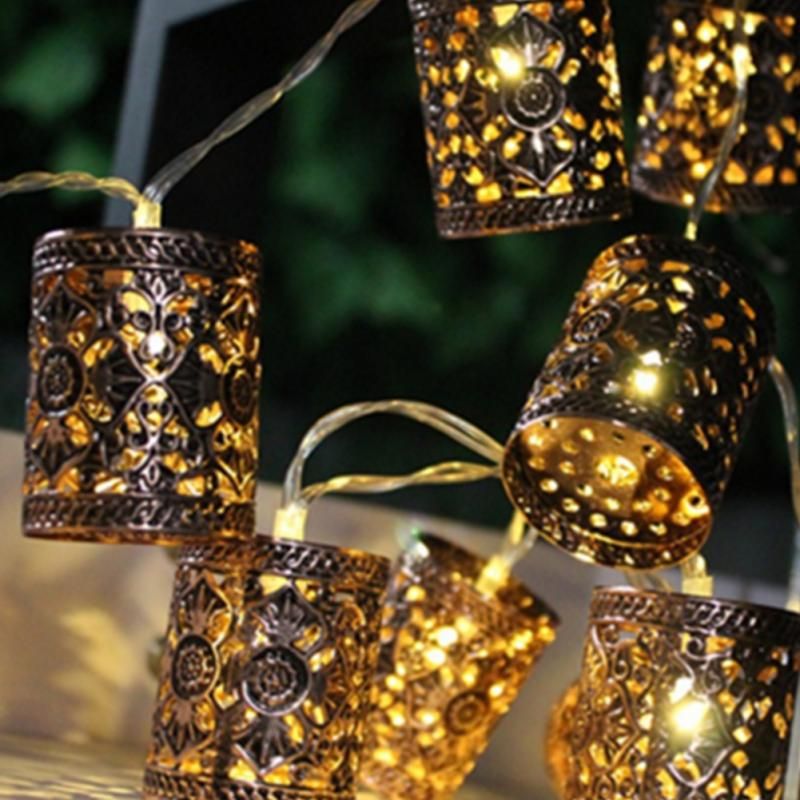 Whole Metal Hollow Out Round Lantern Led Fairy String