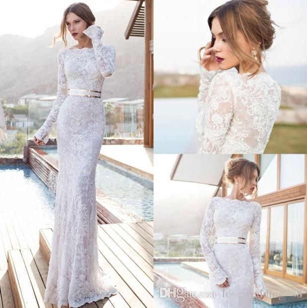 long sleeve sheath bridal gowns