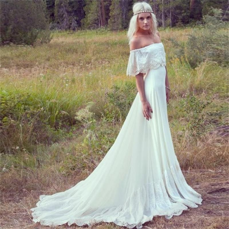 Discount 2017 Bohemian Wedding Dresses Cream Ivory Off The Shoulder