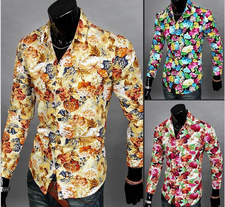 2021 Floral Shirt Casual Men Print Floral Flower Pattern Design Turn ...