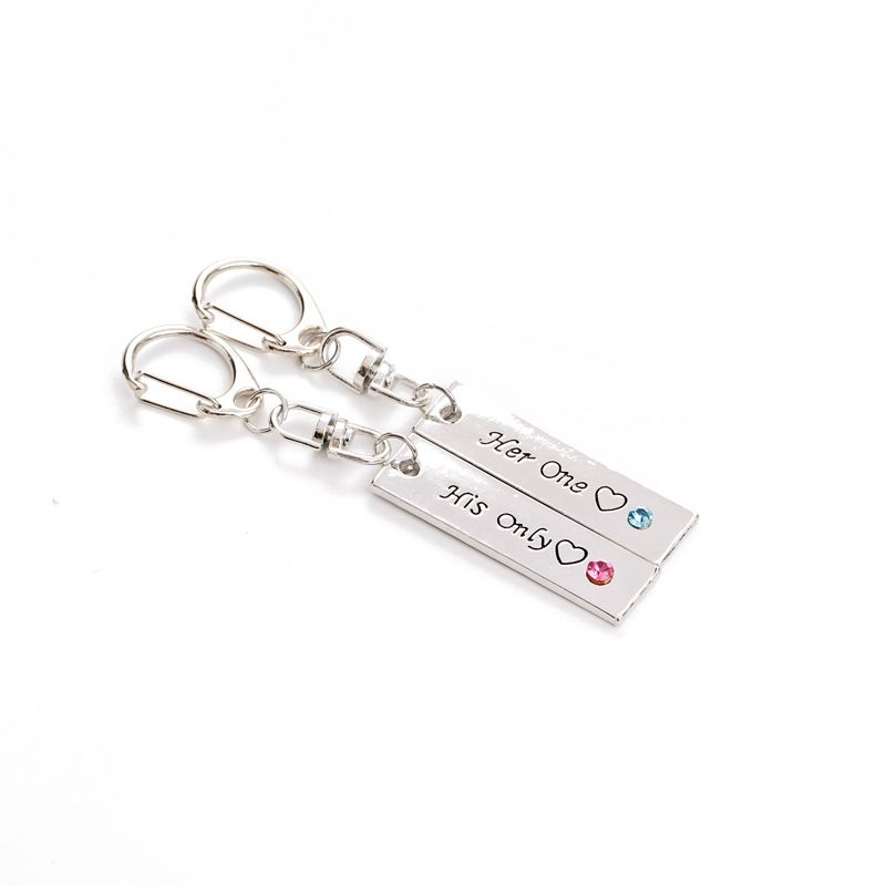 letter her one his only heart keychain blue pink crystal key chain