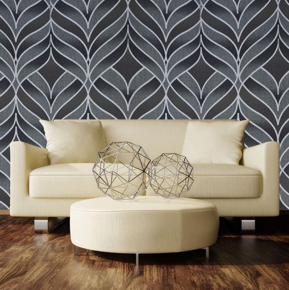 Embossed Geometric Dining Room Pvc Wallpaper Sofa Background Wall