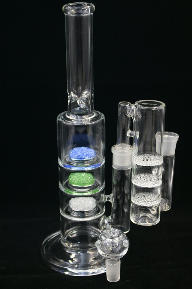 2021 Glass Bong 3 Layer Percolator Bubbler Recycler Bongs 13