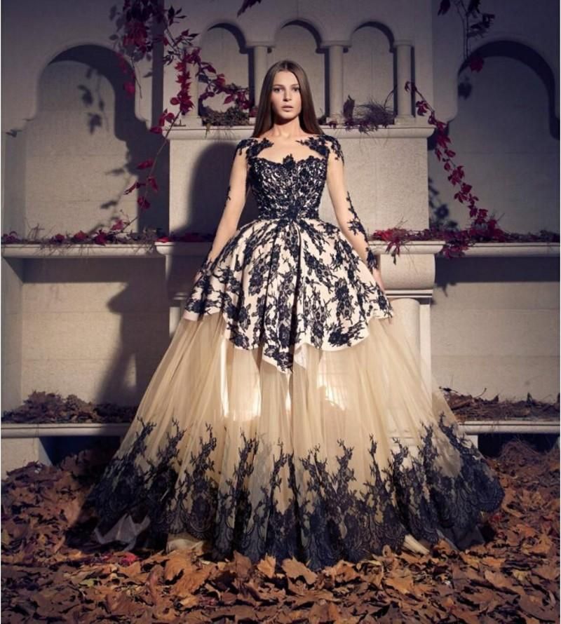 Vintage Victorian Gothic Wedding Ball Gowns Illusion Long Sleeves ...