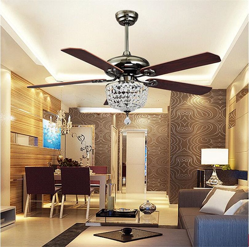 Ceiling Fans Luxury Crystal Light Lamp With Remote Control 42 Inch Ceiling Fans Luxury Crystal Light Lamp With Remote Control 42 Inch 220v 110v Modern Lights Antique Wood Blade