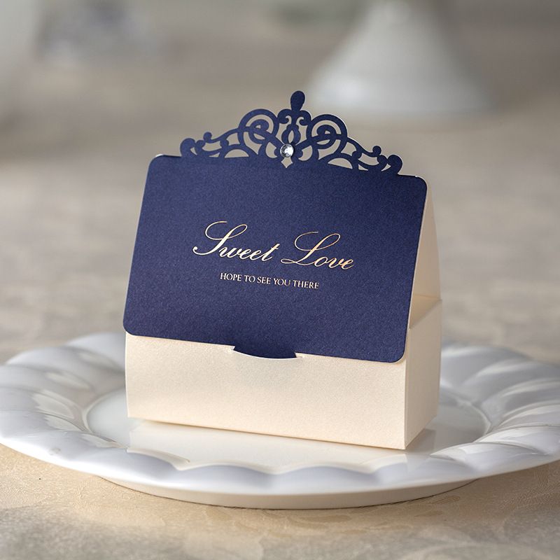 Wishmade Navy Blue And Ivory Laser Cut Sweet Love Wedding 