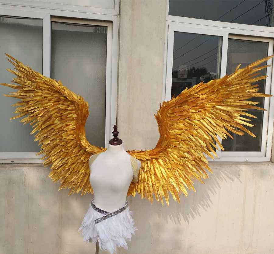NEW!Costumed Beautiful Gold Angel Feather Wings For Wedding Photography
