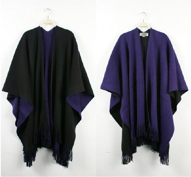 2018 autumn and winter womens bohemian acrylic tassels solid plus plus size capes and cloaks