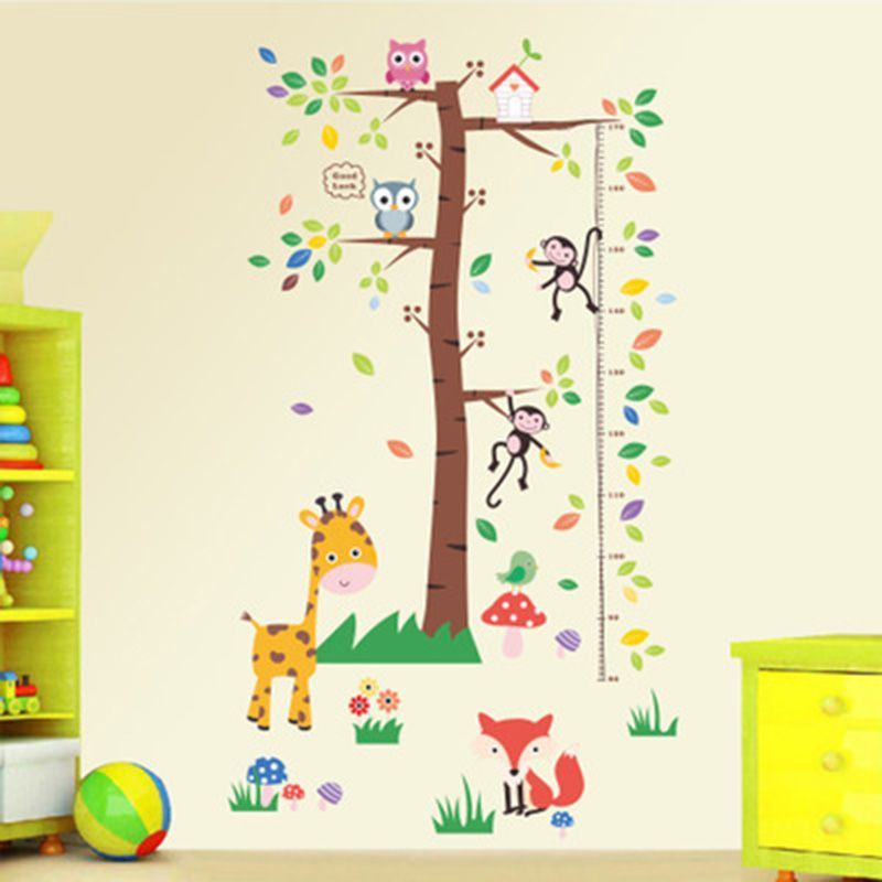 large tree cartoon animals height ruler growth chart wall decals