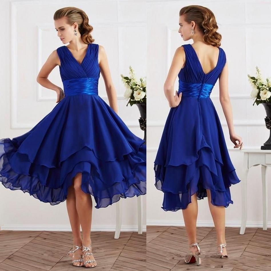 Blue Tea Length Bridesmaid Dresses 9