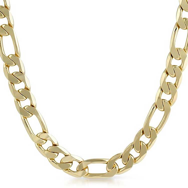 2021 18K Gold Plated Stainless Steel Flat Figaro Cube Link Chain