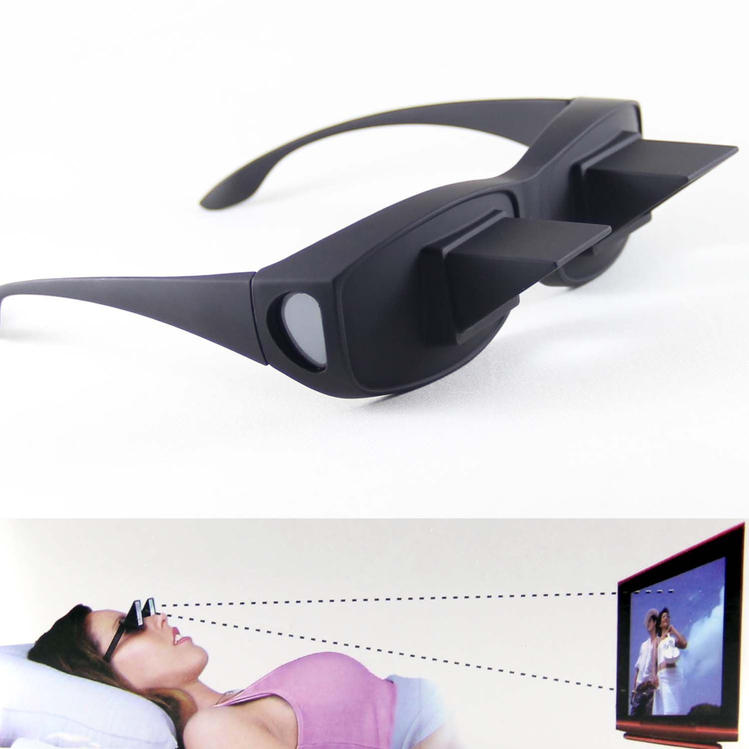 Horizontal Glasses Lazy Eyewear Lying Eyeglasses Prism Spectacles Black