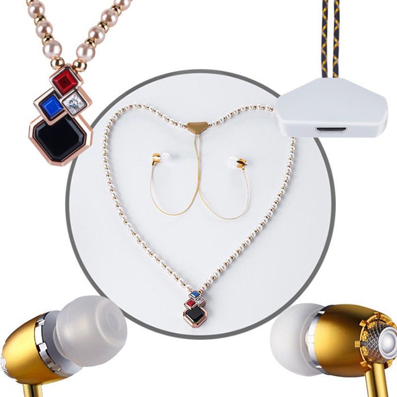 Necklace Pearl Bluetooth Earphone Running Sport Stereo Headset With Microphone Diamond Diamond