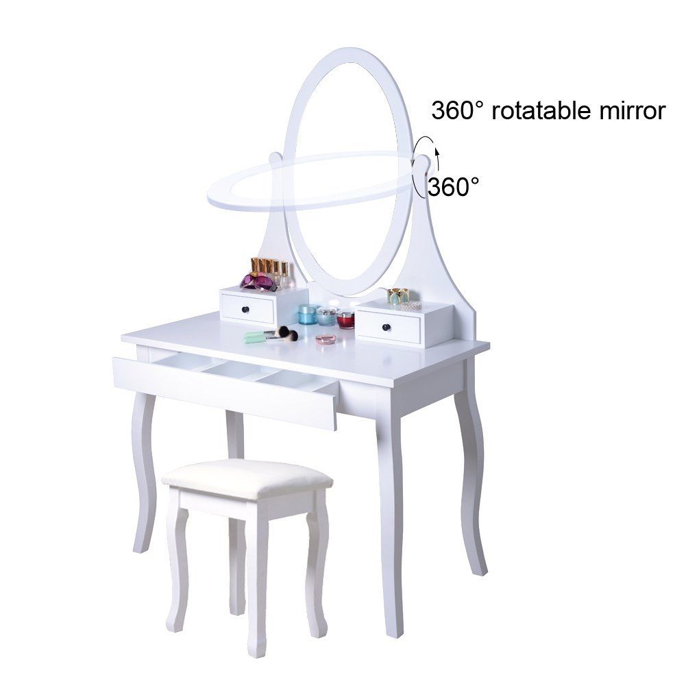 Dressing Vanity Table Set Swivel Dressing Mirror And 3 Drawers with ... Dressing Vanity Table Set Swivel Dressing Mirror And 3 Drawers with ...