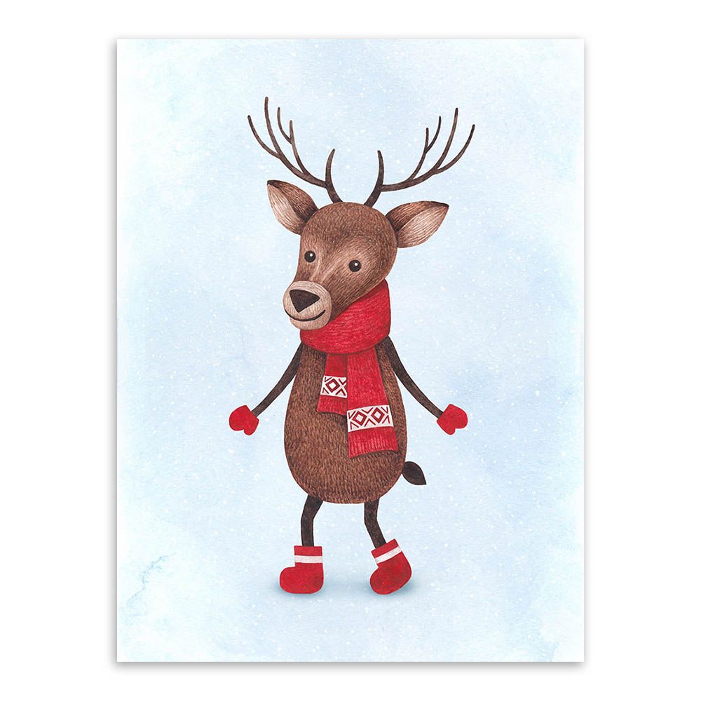 Satin Al Suluboya Noel Noel Baba Kawaii Hayvanlar Geyik Posteri