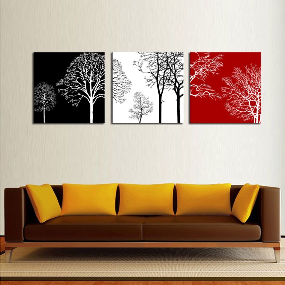3 Picture Combination Canvas Painting Wall Art Black White And Red Tree Painting With Wooden Framed Picture For Home Decor Gifts 3 Picture Combination Canvas Painting Wall Art Black White And Red Tree Painting With Wooden Framed Picture For Home Decor Gifts
