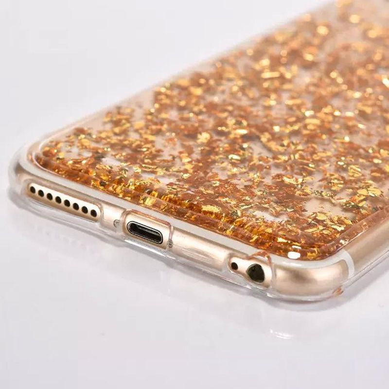Sparkling Gold Foil Bling Case Soft TPU Clear Cover For IPhone X 8 7 6S