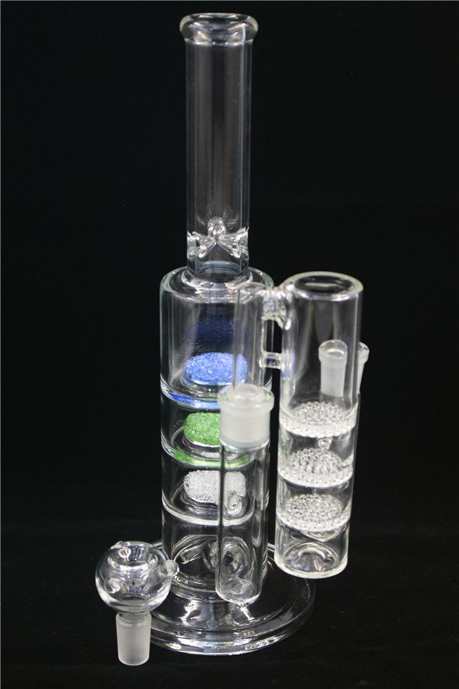 2021 Glass Bong 3 Layer Percolator Bubbler Recycler Bongs 13 Inches Tall With 18 18mm