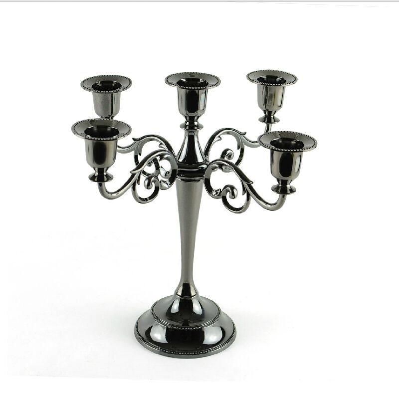 Cheap Black Metal Candle Holder 5 Arms Candle Stand 27cm Tall Wedding