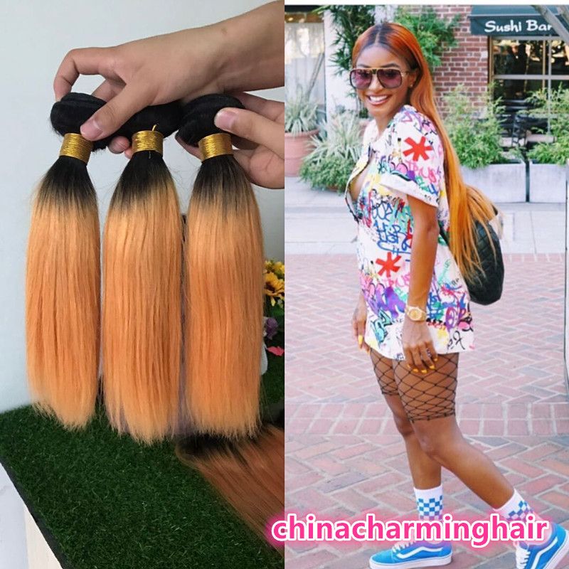 Dark Roots Ombre Black And Orange Hair Extensions 1b Orange Two