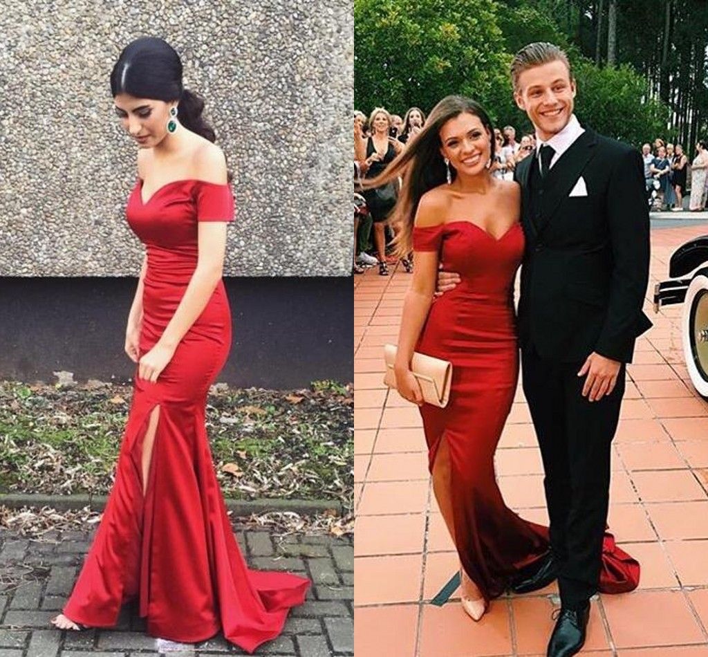 .y Mermaid Off-the-Shoulder Front Split Prom Dresses 