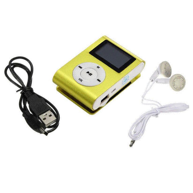 Adroit Yellow Color Mini USB Clip MP3 Player With LCD Screen Support