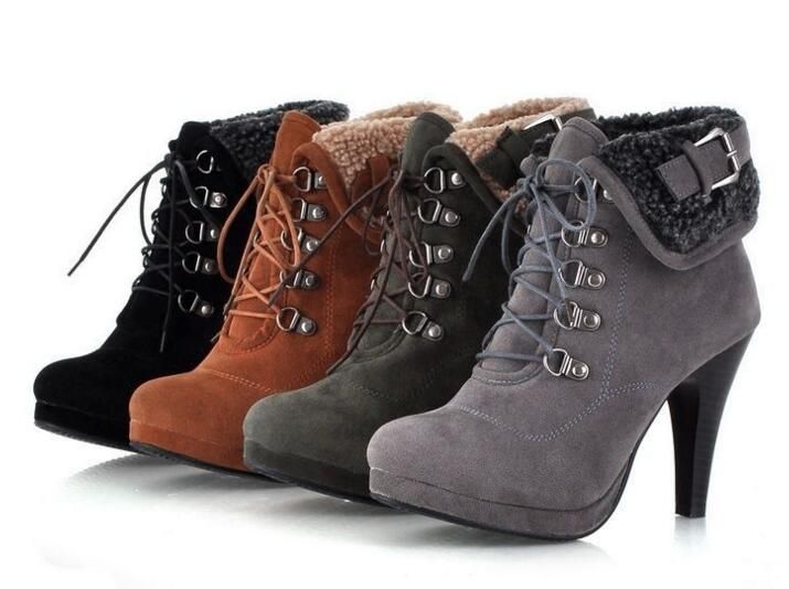 Woman'S Fashion Winter Cotton Boots Flanging Waterproof High Heeled
