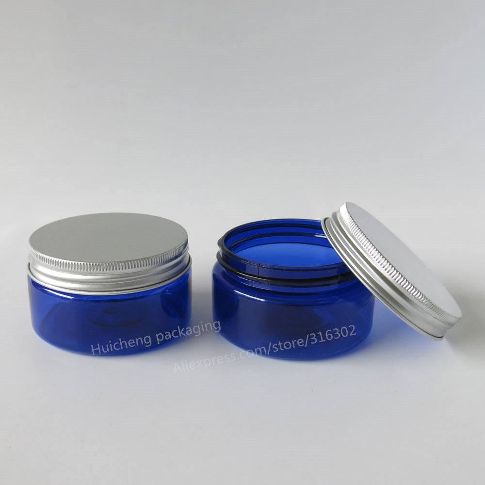 Best Quality Wholesale Bulk 20x 100g Cobalt Blue Medium Plastic Cosmetic Jar Packaging With Seal Silver Aluminum Cap At Cheap Price, Online Arts And Crafts ...