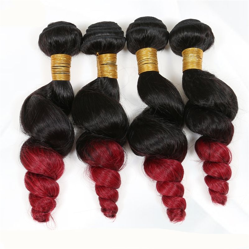 Dark Root 1b Red Loose Wave Ombre Hair Extension Double Wefted