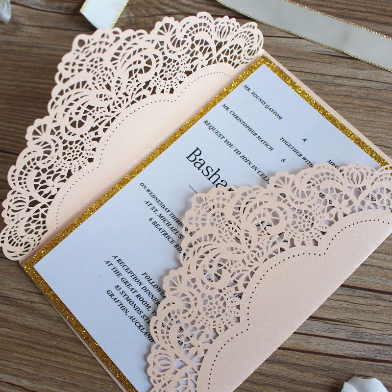 Customize Wedding Invitations Dusty Rose Laser Cut Country