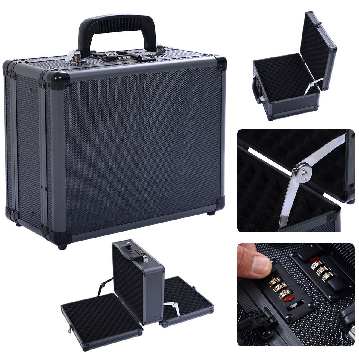 2019 Double Locking Handgun Box Gun Case Pistol Hard Carry Foam Storage