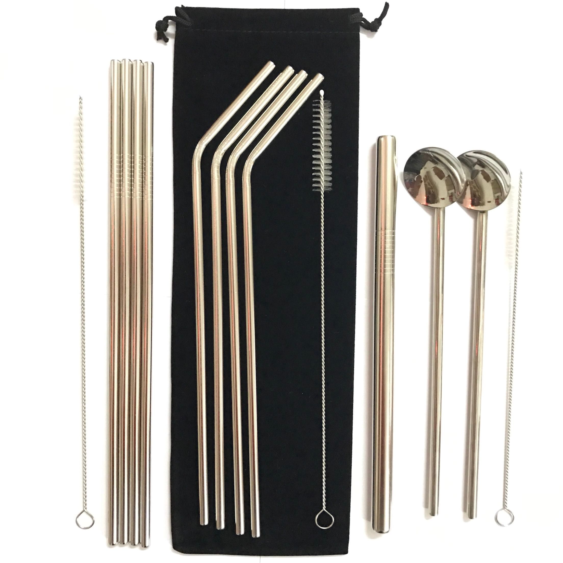 304 Stainless Steel Yeti Straws Straight / Bending With Brushes Spoons