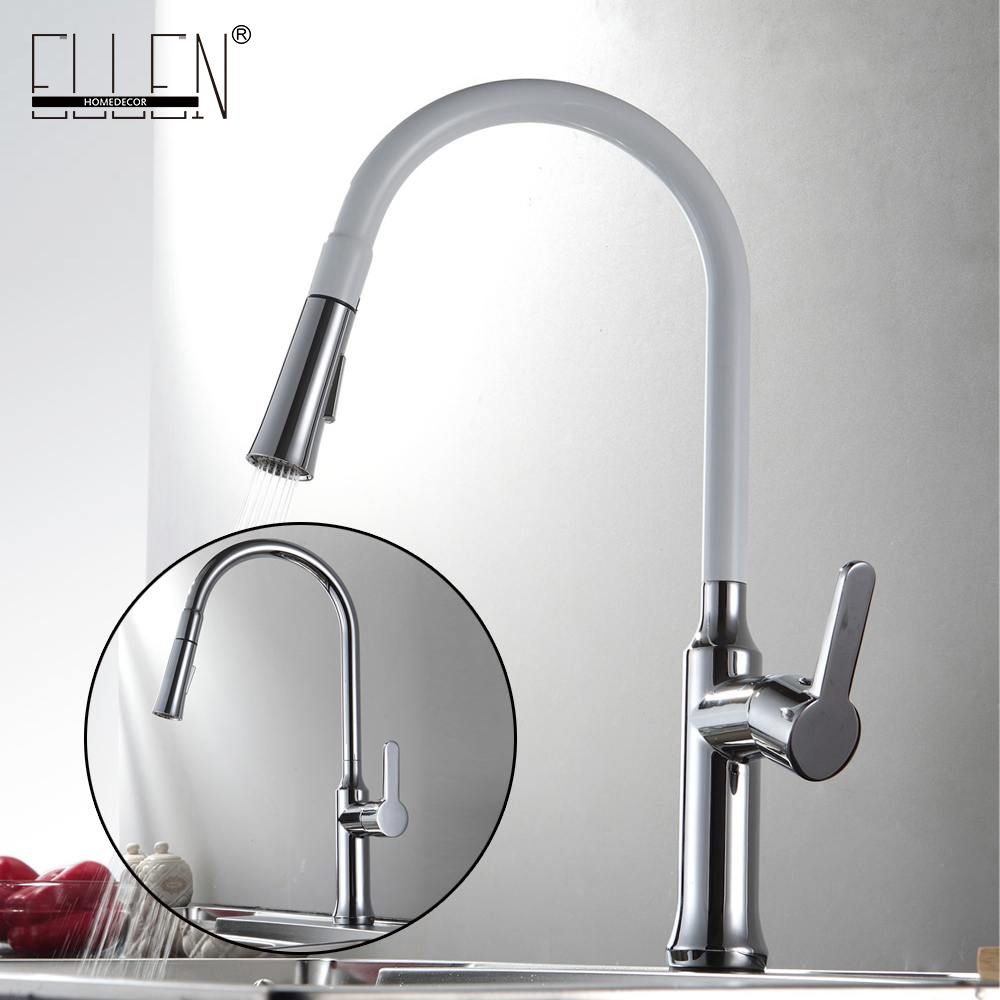 Whole Kitchen Faucet Pull Out Hot And Cold Mixer Copper Sink White Color Chrome Finish