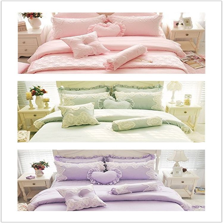 Winlife Luxurious Pink Green Purple Princess Girls Bedding Sets Lace Ruffled Duvet Cover Set 4pcs 7pcs Queen