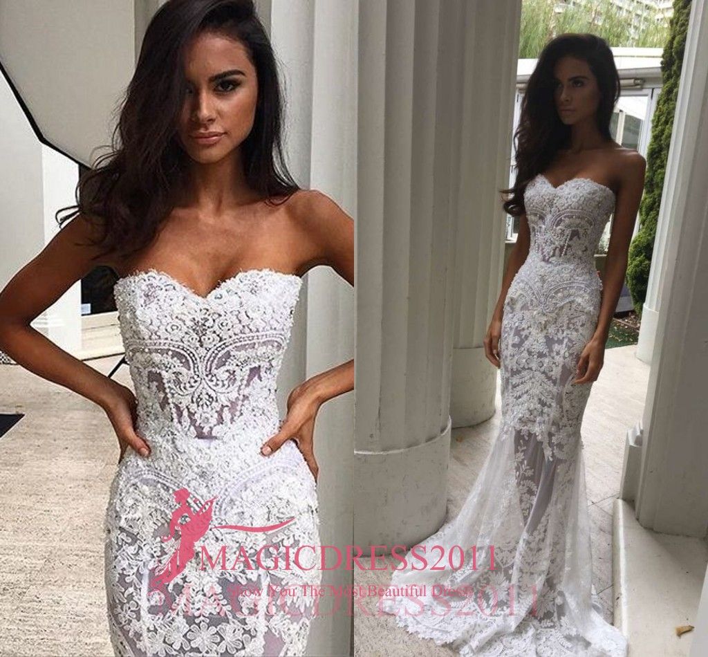 Dramatic White Mermaid Wedding Dresses Heavy Embellishment Bridal Dress ...