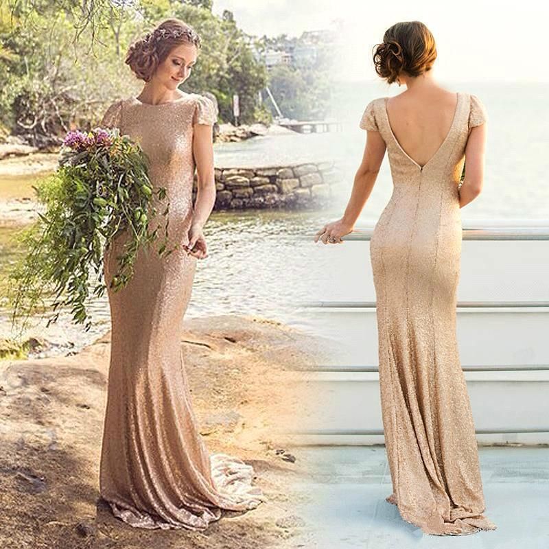 champagne sequin bridesmaid dresses long