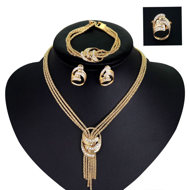 Plaqué Argent Bijoux sets de cristal Collier et Boucles d'oreilles Set Ring Bracelet