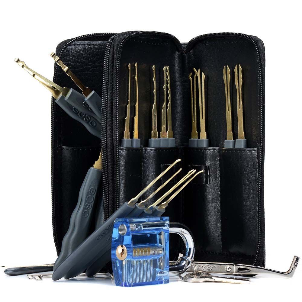 Transparent Cutaway Practice Padlock Leather Bags Lock Pick Set